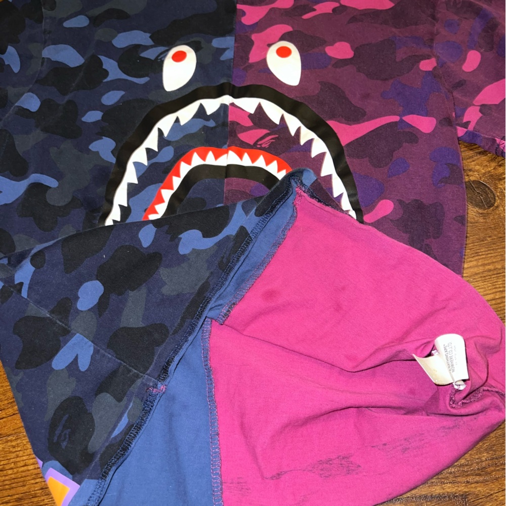 A BATHING APE BAPE World Gone Mad Pink Blue Camo Split Short Sleeve Shirt Size M - Picture 6 of 9